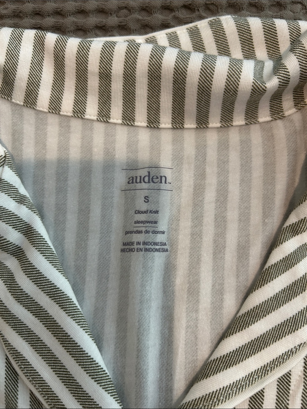 Auden Women's Short Sleeve Striped Pajama Top - White & Green - Picture 2 of 2